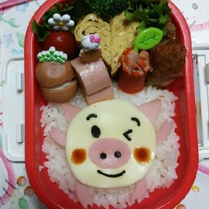 簡単キャラ弁☆まんまる子ブタちゃんのお弁当♪